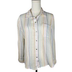 Rails Ellis Aurora Shirt Medium Gauze Pastel Stripe Button Long Sleeve Cotton
